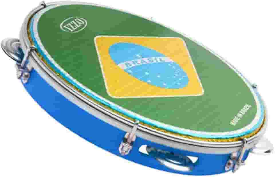 Pandeiro Izzo 10" ABS Azul com Pele Bandeira do Brasil Corpo Leve e Resistente 6 Afinadores 5 Pares de Platinelas Flandres