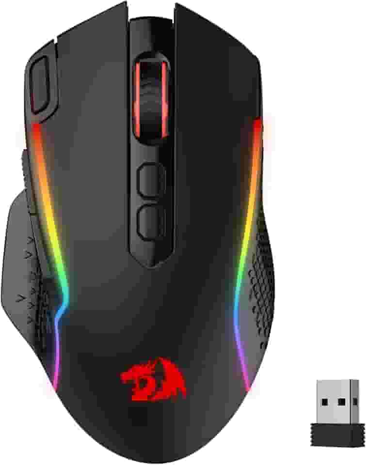 Redragon Mouse para jogos M810 Pro sem fio, mouse gamer com fio/sem fio de 10.000 DPI com chave de disparo rápido, 8 botões macro, capacidade de energia confiável de 45 horas e retroiluminação RGB
