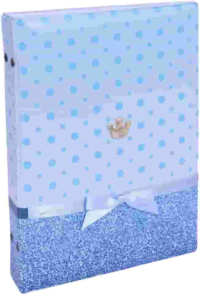 Álbum de fotos 15x21 LUXO BOLINHA AZUL Coroa Príncipe Bebê Infantil Newborn