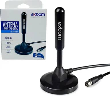 Antena TV Digital Amplificada HDTV/UHF/VHF Interna Externa FULL HD HDTV 4K Base Magnética Imã 4Dbi 5 metros