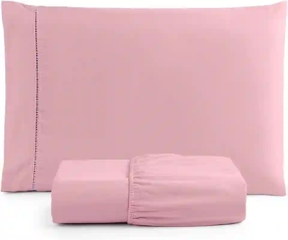 Jogo de Lençol Solteiro 2 Peças Micropercal 400 Fios com Ponto Palito, Toque Acetinado de Hotel, Antiácaro, Não Amassa, Lençol com Elástico, Não faz bolinha (Rosê)