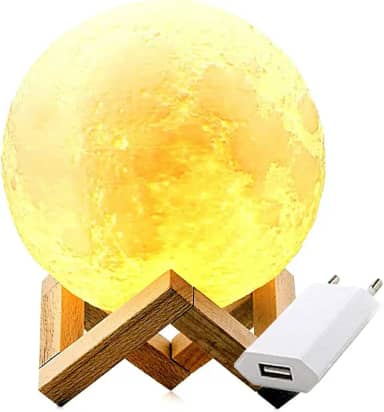 Luminária Abajur LED Lua Cheia 3D USB RGB Suporte de Madeira + Fonte CBRN14644 - Commerce Brasil