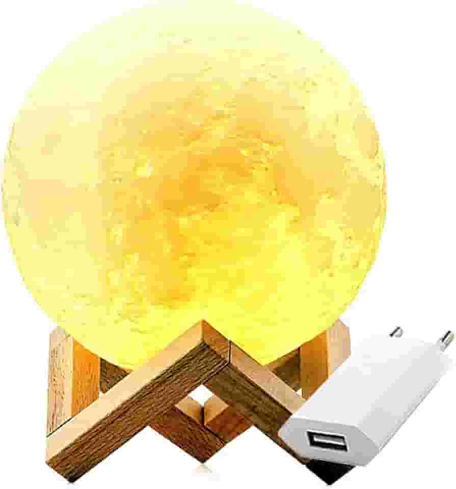 Luminária Abajur LED Lua Cheia 3D USB RGB Suporte de Madeira + Fonte CBRN14644 - Commerce Brasil
