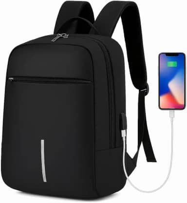 Mochila Antifurto Masculina Feminina para Notebook 15,6' Impermeável com Porta USB – Mochila Executiva de Viagem e Trabalho Preta