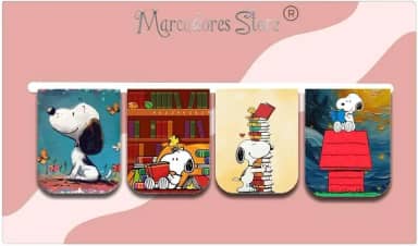 Kit 4 Marcadores de Página Magnéticos - Coleção Snoopy ama Livros
