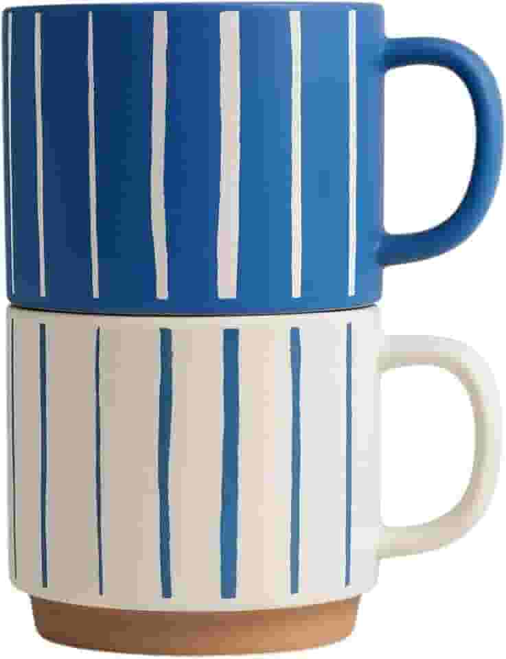 2 Canecas de Cerâmica Listras 430ml Empilhável Premium