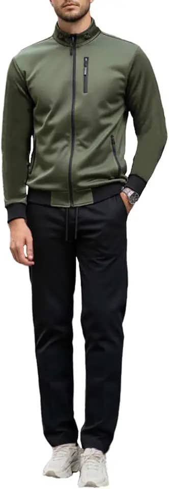 Conjunto de agasalho esportivo masculino com zíper completo, moda para treino, jaqueta e calça de manga comprida, roupa de 2 peças