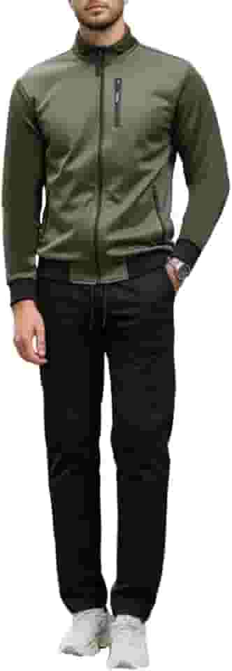 Conjunto de agasalho esportivo masculino com zíper completo, moda para treino, jaqueta e calça de manga comprida, roupa de 2 peças