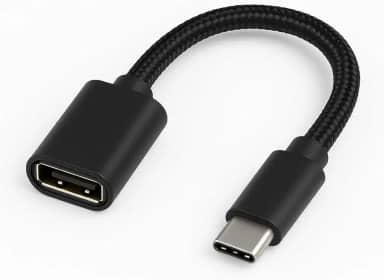Cabo adaptador USB OTG Fêmea para Tipo C - Cabo Trançado em Nylon mais Flexivel e Duravel (Preto)