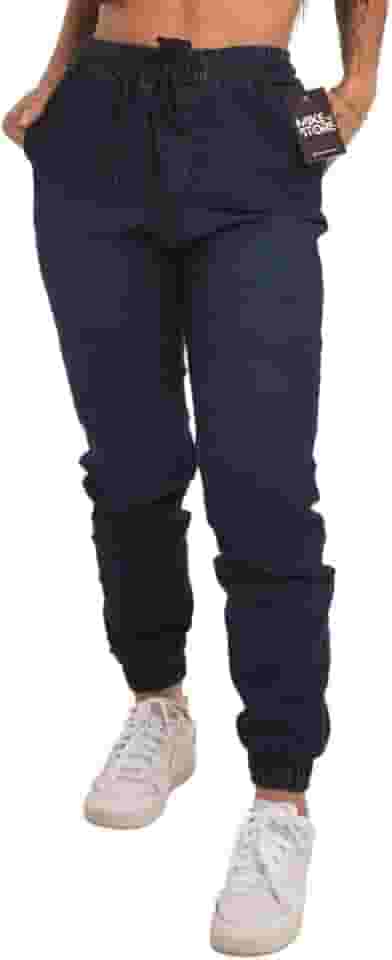 Calças Jogger Jeans Feminina Com Elástico Sarja