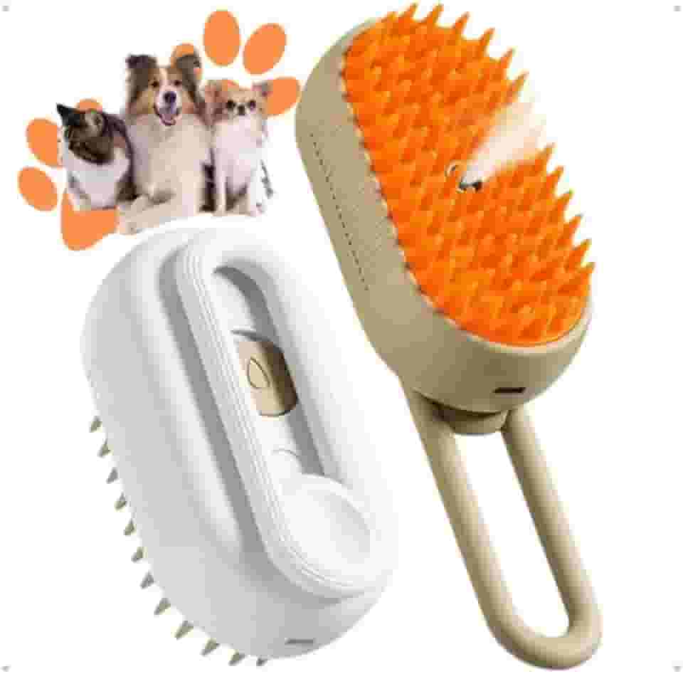 Escova 3 em 1 Massageadora – Escova a vapor para pets, ideal para cães e gatos, com alça dobrável. Para remoção de pelos soltos e enrolados Recarregável