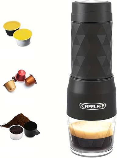 CAFELFFE Cafeteira portátil, máquina de café expresso manual 3 em 1, compatível com cápsula original Nes, cápsulas DG e café moído, adequada para caminhadas, pesca, acampamento, mochila ou presente