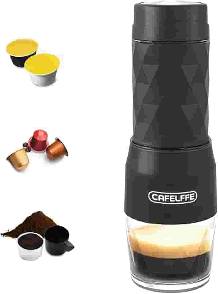 CAFELFFE Cafeteira portátil, máquina de café expresso manual 3 em 1, compatível com cápsula original Nes, cápsulas DG e café moído, adequada para caminhadas, pesca, acampamento, mochila ou presente