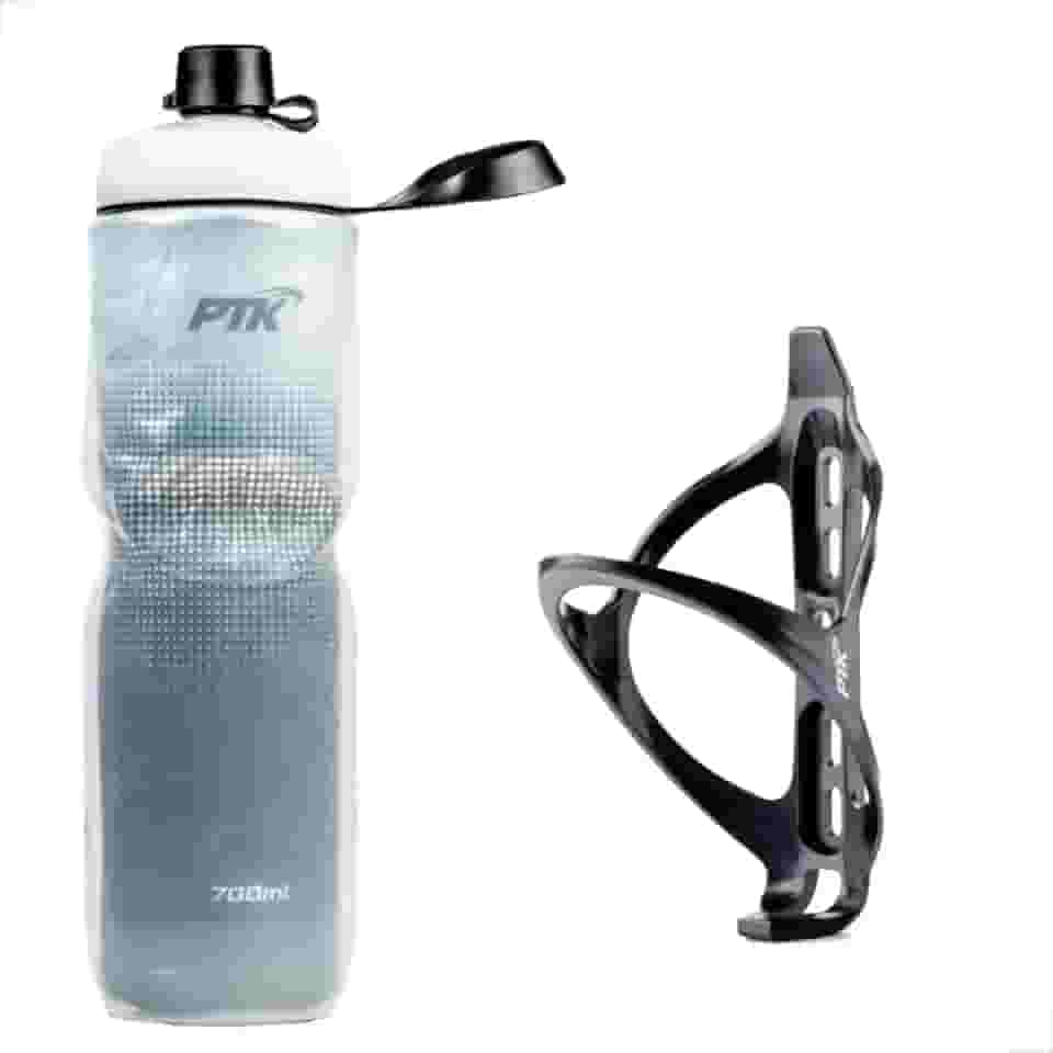 Garrafa Água Térmica Squeeze Caramanhola Preto + Suporte Bike