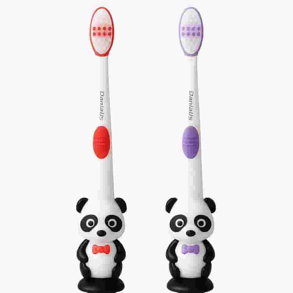 Escova Dente Infantil Kit com 2 Unidades, Cerdas Macias, Cabeça Pequena, Cabo Anatômico, Limpeza Delicada para Gengivas Sensíveis - Ideal para Higiene Bucal Infantil (Vermelho/Roxo)