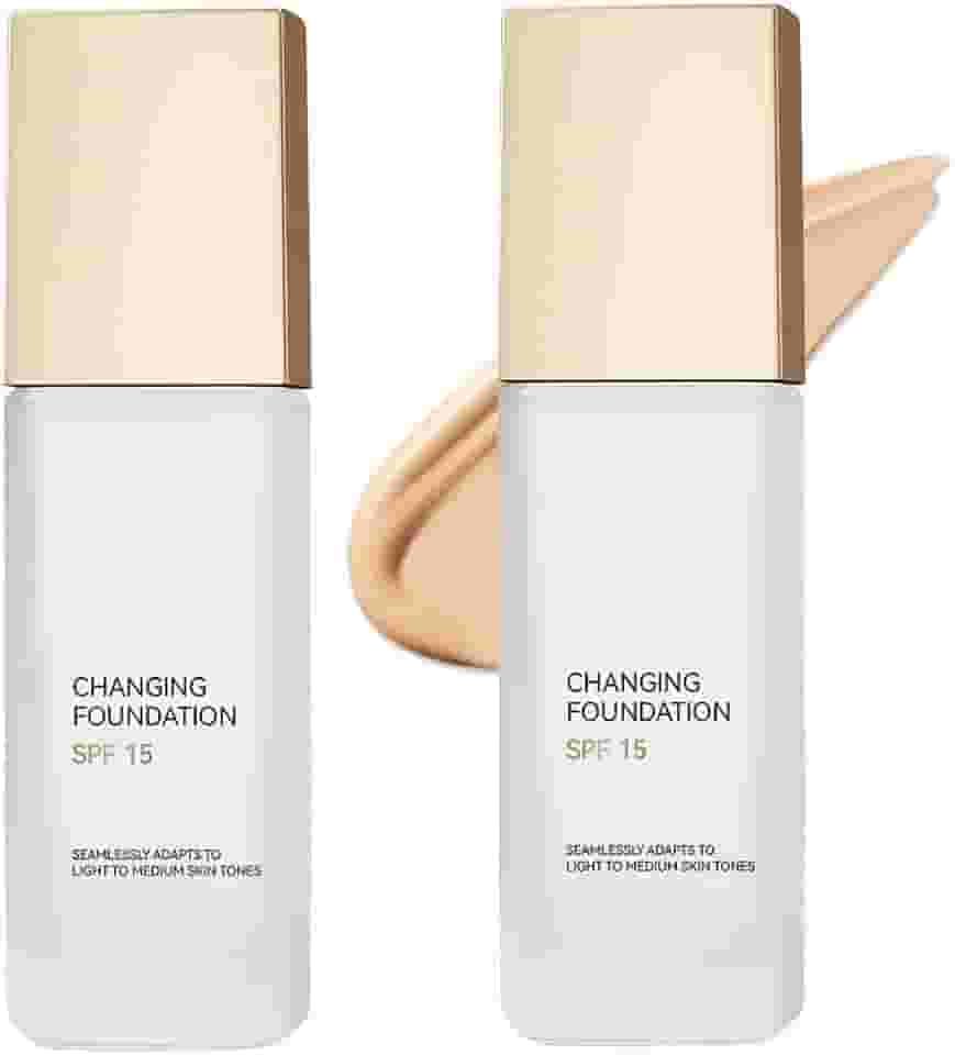 Maquiagem de base mágica que muda de cor, base mágica que muda de cor com FPS 15, corretivo de base de maquiagem BB Cream uniforme, leve, hidrata para todas as peles (2 peças)