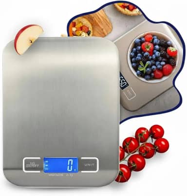 Balança Digital de Cozinha em Inox 10kg com Alta Precisão 1g, Visor Iluminado, Base Antiderrapante e Resistente à Água