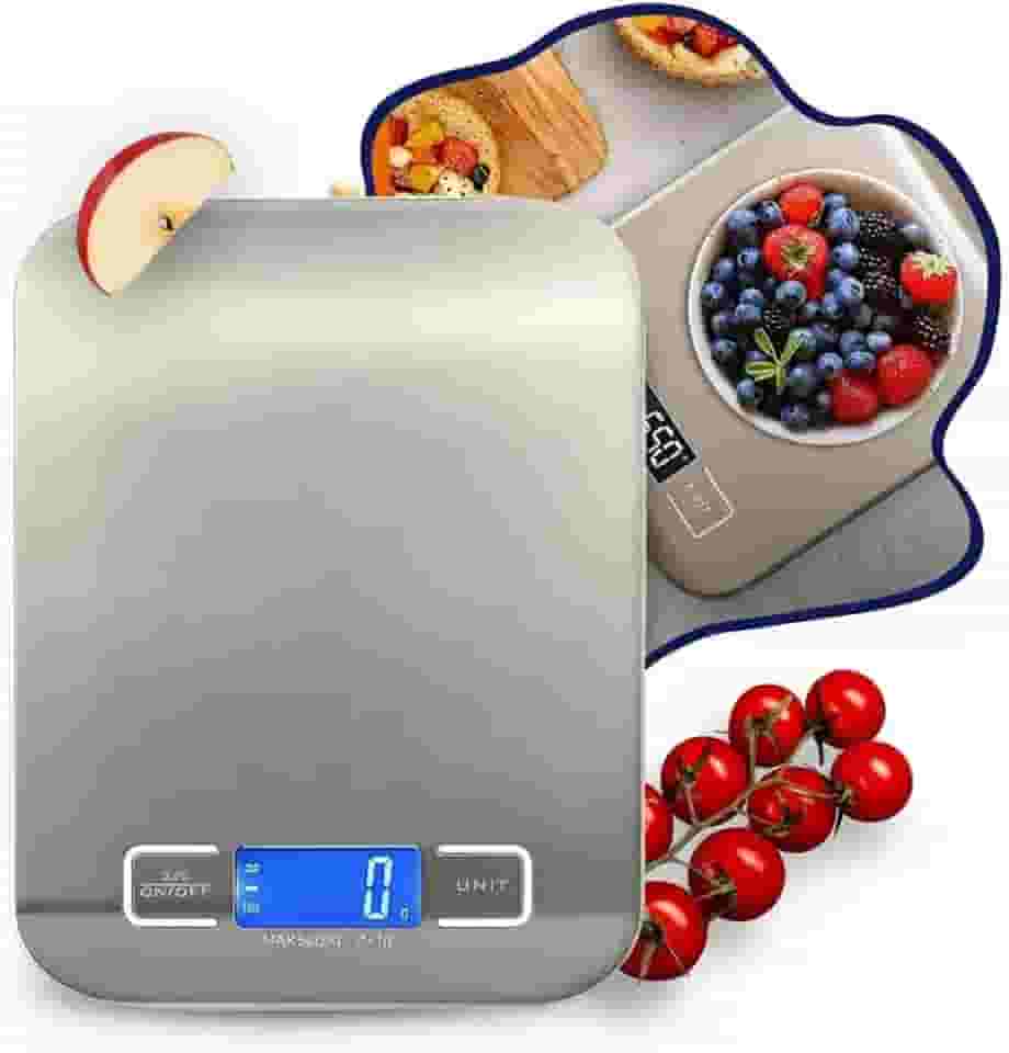 Balança Digital de Cozinha em Inox 10kg com Alta Precisão 1g, Visor Iluminado, Base Antiderrapante e Resistente à Água