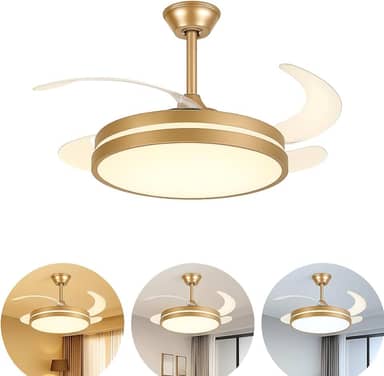 Ventilador de Teto Retrátil Infinity Dourado Disoma 78W Reais – LED Multicolor Dimerizável 3000K/4000K/6500K – Controle Remoto – Ultra Silencioso – INMETRO + ANATEL