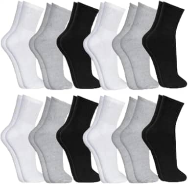 Kit 12 Pares Meias Cano Alto Conforto e Resistência Algodão Poliéster Elastano Respirável Costura Reforçada Para Esportes Academia e Dia a Dia