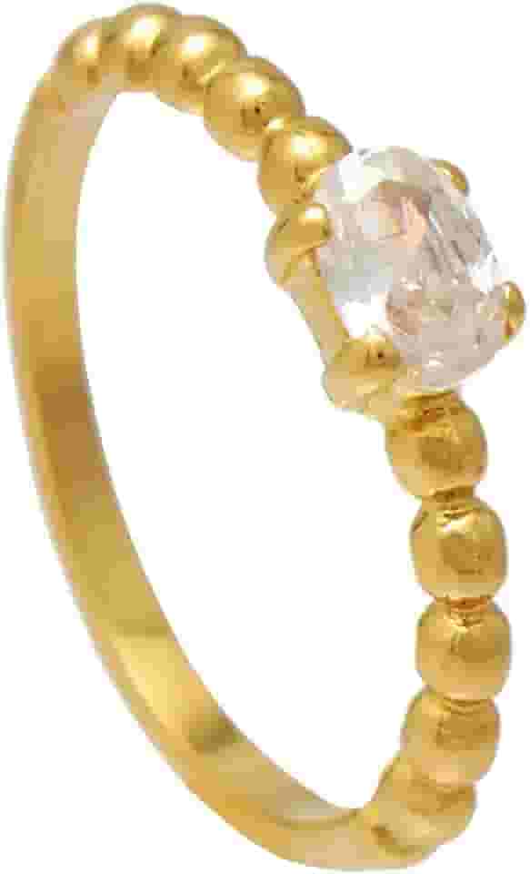 Anel Solitáio de Zircônia Oval e Aro De Bolinhas Folheado a Ouro 18K Softjoias