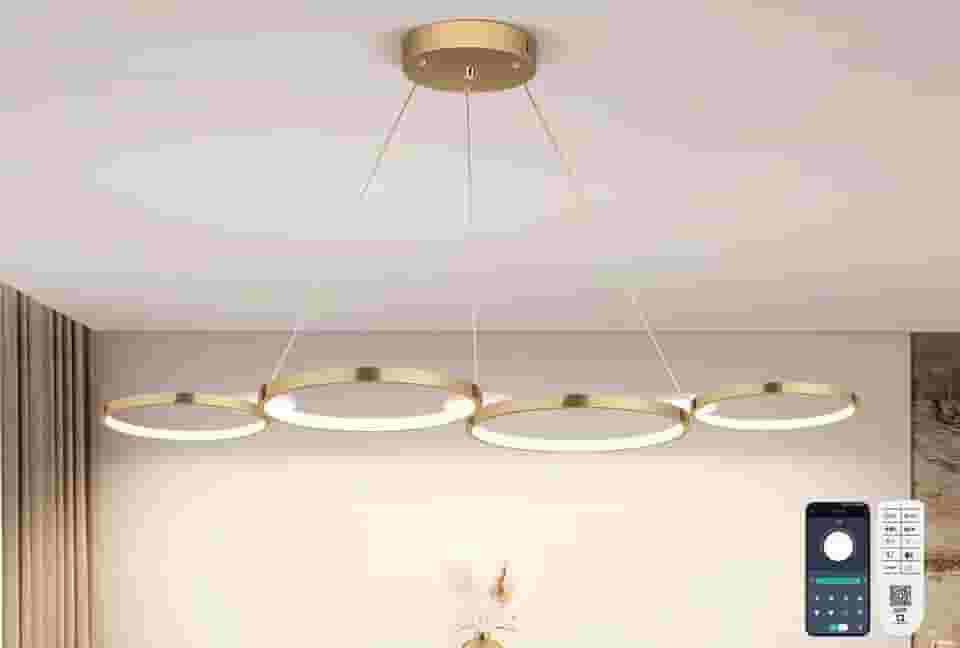 110-240V, Lustre Sala de Jantar, Lustre Sala, APP Ou Controle Remoto Disponível, Ajustável de 0 a 100 Níveis, Liga de Alumínio