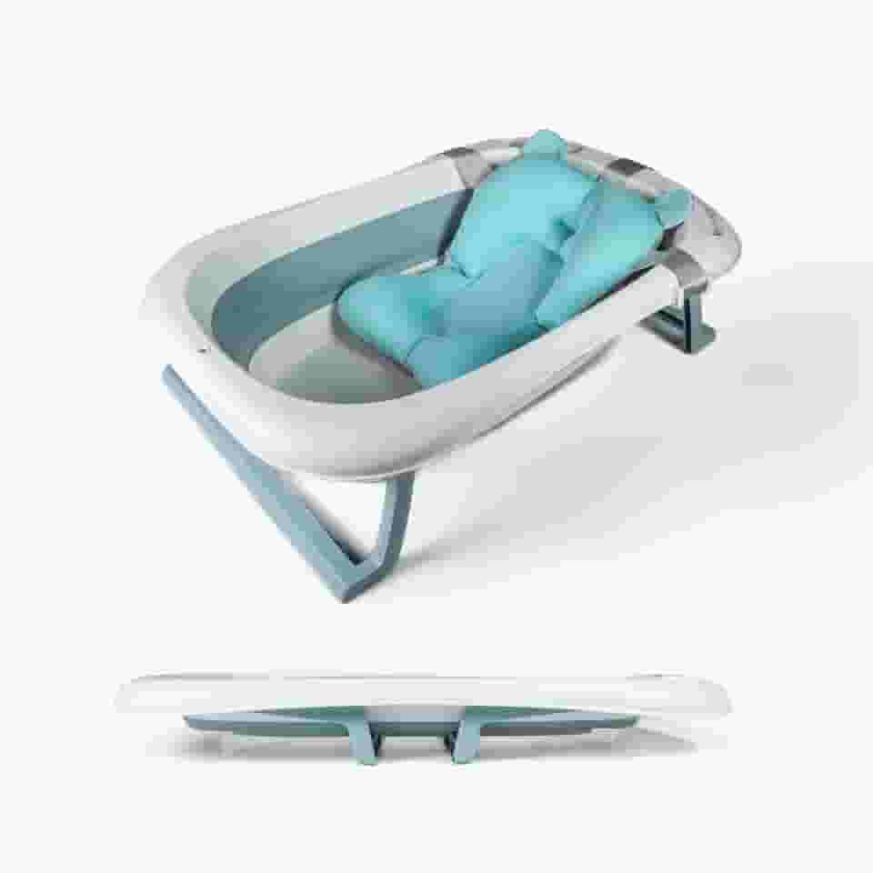 Banheira De Bebê Dobrável Portátil Com Almofada De Banho (Azul)