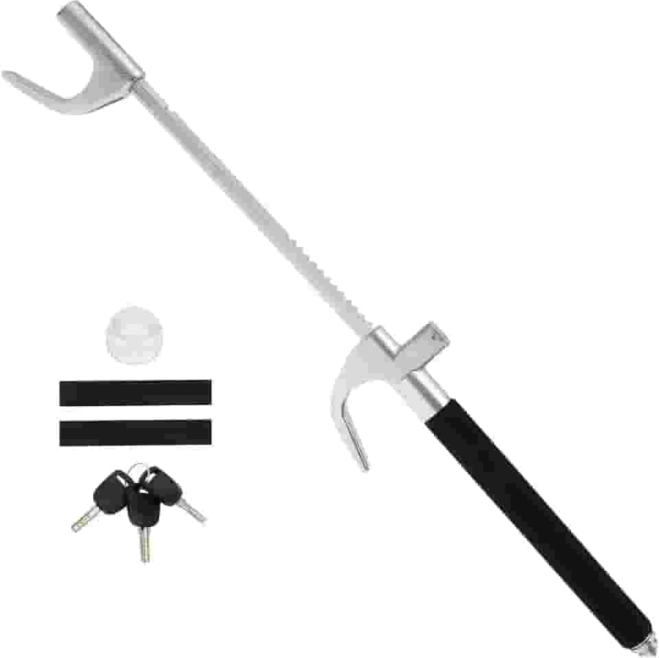 Trava de volante de liga de alumínio, trava de volante de carro resistente, dispositivo antifurto, martelo de emergência de ajuste universal para ferramenta de autodefesa de emergência de