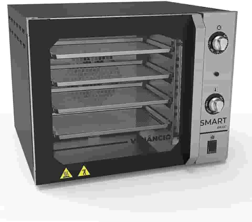 Forno Turbo Convector Elétrico Smart Basic 4 Esteiras Preto e Painel Inox FCSB4E - Venâncio 220V