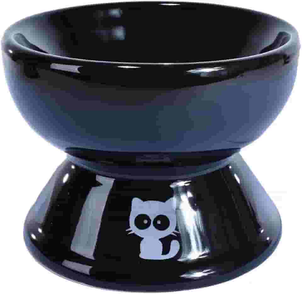 Tigela De Cerâmica De Luxo Para Animais De Estimação - Comedouro E Bebedouro 2 Em 1, Ideal Para Gatos E Cães, Design Elegante, Segura E Saudável Para O Seu Pet(PRETO G COMD E BEBED)