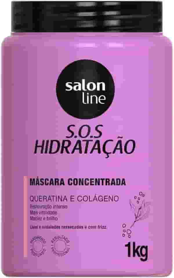 Salon Line, Máscara Capilar, SOS Hidratação, Concentrada, Queratina e Colágeno - Cabelos Lisos, Ondulados, Cacheados e Crespos, 1 Kg