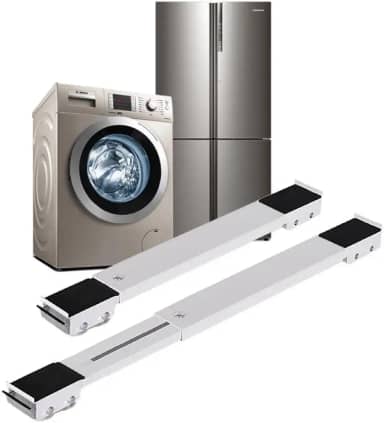 Base Suporte Ajustável com Rodinhas e Trava Antivibração – Suporta 200 kg – Para Geladeira, Máquina de Lavar e Fogão – Base Antiderrapante, Ajustável e Reforçada com Freio Protege Piso e Instalação.