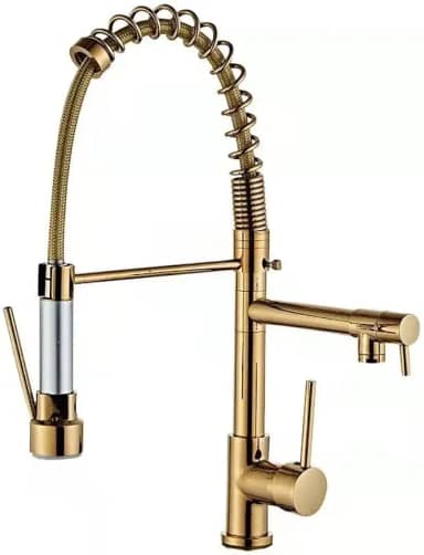 Torneira Gourmet Cozinha Monocomando, Torneira de Cozinha Bancada Com Spray Extensor, Volante Em Alavanca, Fácil Encaixe (dourado)