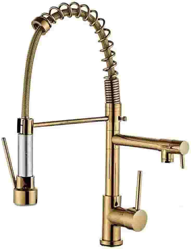Torneira Gourmet Cozinha Monocomando, Torneira de Cozinha Bancada Com Spray Extensor, Volante Em Alavanca, Fácil Encaixe (dourado)