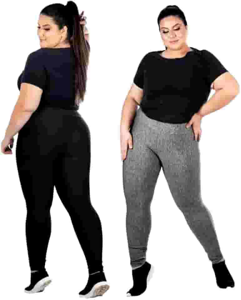 Kit 2 Leggings Plus Size G1 G2 G3 Lisa e Estampada Calça Academia Ginástica ZERO TRANSPARENCIA