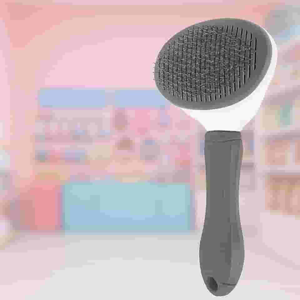 Escova Rasqueadeira para Pets - Escova Automática e Autolimpante para Escovação e Remoção de Pelos de Cães e Gatos, com Cabo Texturizado de Alta Aderência (cinza)