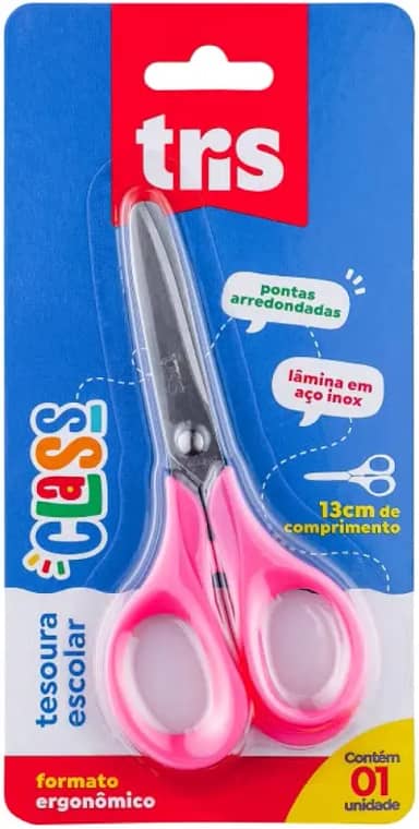 Tesoura Escolar Class - 13Cm - Rosa - Cart C/1 Un - Tris