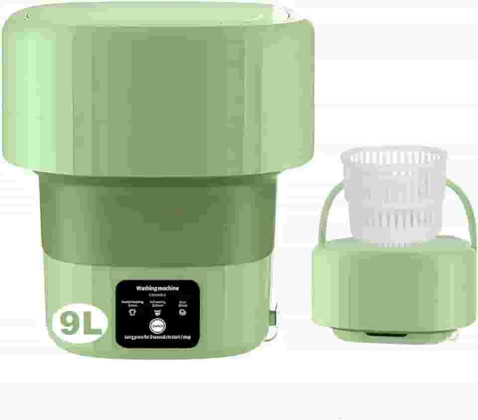 Máquina de lavar portátil, grande capacidade de 9l, máquina de lavar dobrável adequada para lavar roupas pequenas, roupas de bebê, roupas íntimas, meias, suprimentos para animais de estimação, apartamentos, acampamento, lavanderia de viagem Rv - verde..