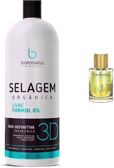 Selagem Silk 3D Semi Definitiva Orgânica Sem Formol 1000 ml + Oleo de Argan e Macadamia 7ml, tb, Borabella
