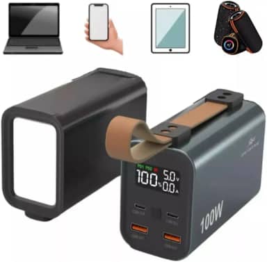 Carregador Power Bank Portátil Turbo 30000mAh,100W, Com Display digital e Lanterna, Compatível com Notebook, Celular, Tablet e Caixa de Som. (PRETO)