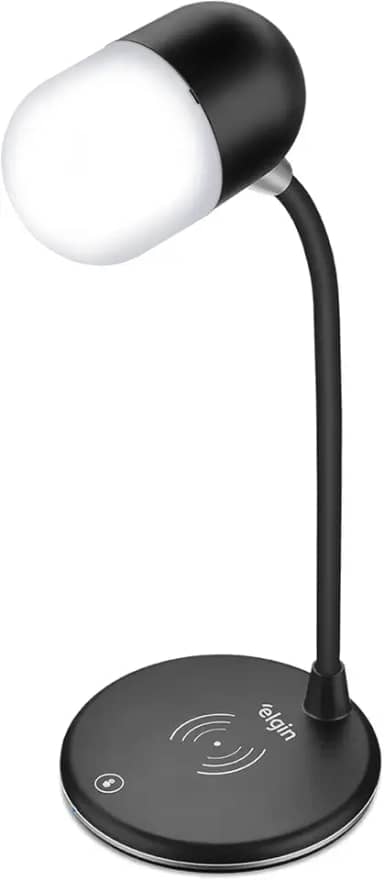 Luminária LED de Mesa 3 em 1 2700-6500k Elgin Com carregador Sem Fio e Caixa de Som Bluetooth Preta