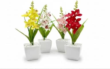 Kit 4 Vasos Decorativos com Orquídeas Artificiais – Arranjo Realista para Sala, Escritório e Presente