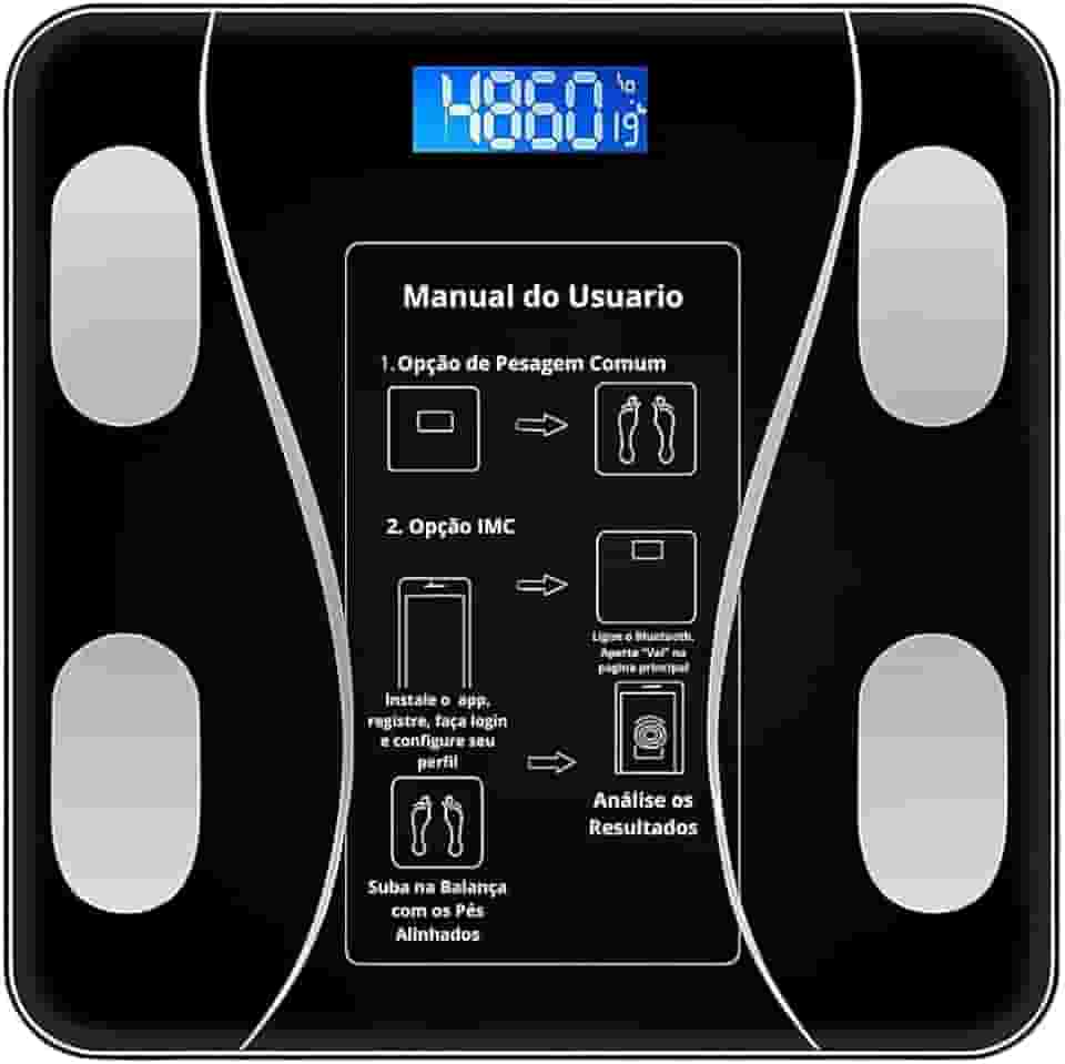 Balança Inteligente Digital Bluetooth com Bioimpedância Ideal para Academia Controle de Peso e Saúde com Diversos Indicadores de Composição Corporal