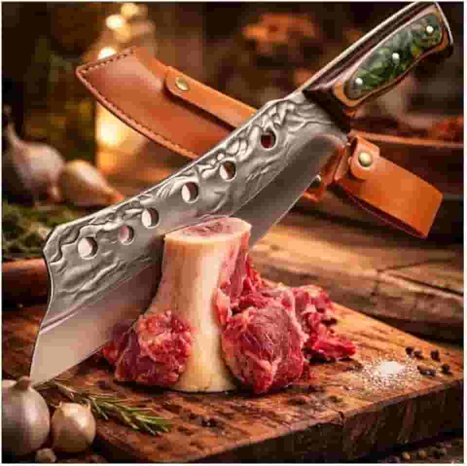 CUTELO 7 Polegadas, Aço Inox 420 Solingen, Lâmina 17,7cm, Espessura 3mm, para Cortar Ossos e Alimentos Congelados