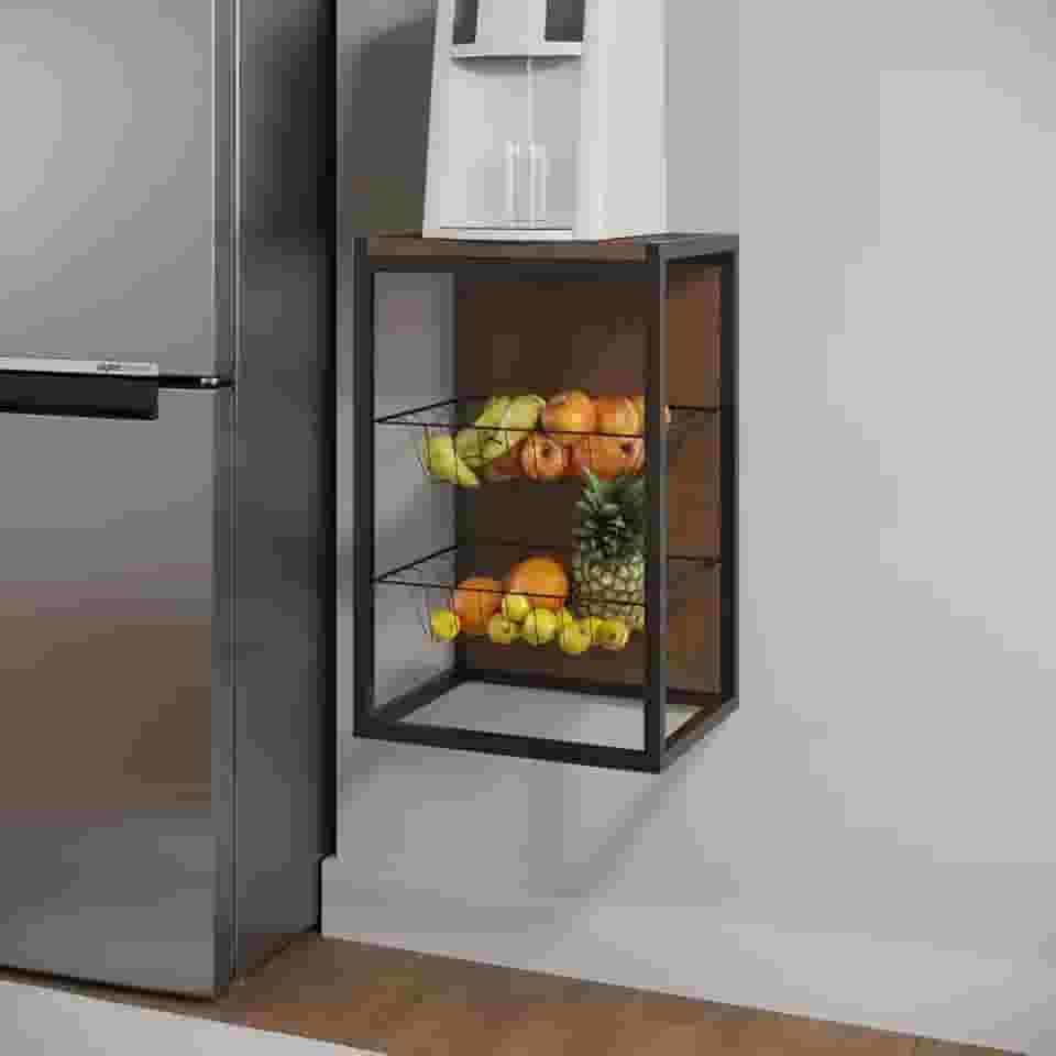 Fruteira Vertical de Parede Imbuia/branco Cor:Preto com Imbuia