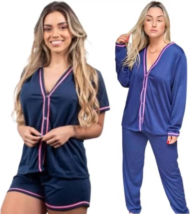 Kit 2 Pijamas Femininos Estações Aberto Botões Blogueira