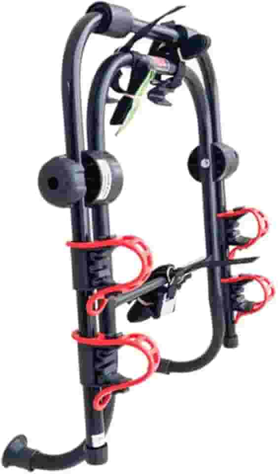 Suporte Transbik Universal para Bicicleta, Compatível com Sedan, Hatch, SUV, Estrutura de Metal Preto com Fixadores Vermelhos, Montagem Traseira