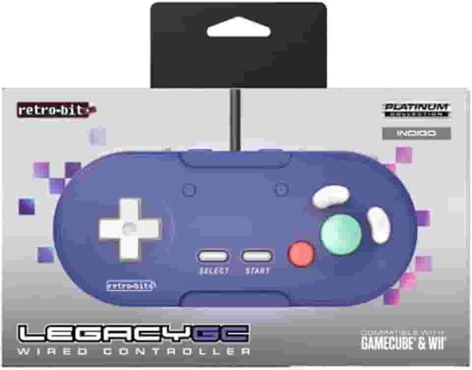 Retro-Bit Controle Legacy GC com fio - para GameCube oficial/original e Wii - Índigo