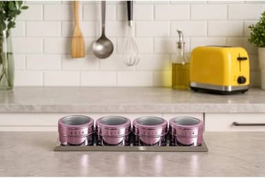 Porta Temperos Inox Magnético Com Ímã Kit Organizador de Condimentos Com Potes Para Cozinha Geladeira (Lilás)