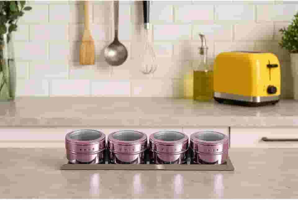 Porta Temperos Inox Magnético Com Ímã Kit Organizador de Condimentos Com Potes Para Cozinha Geladeira (Lilás)